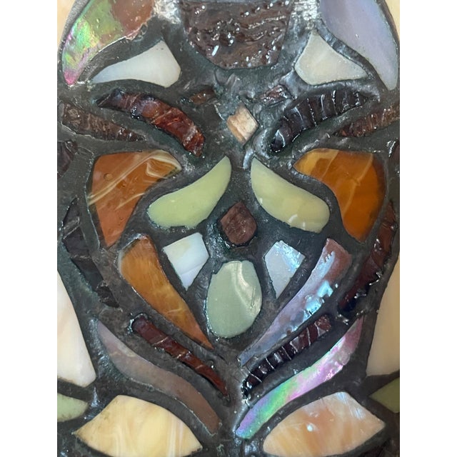 Late 20th Century Tiffany Style Stained Glass Pendant Light Shades Floral Leaded Glass - a Pair For Sale In Providence - Image 6 of 7