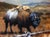 Wanderer by Morgan Cameron | Oil on board of a bison in a natural landscape. For Sale