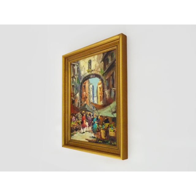Unknown, Market Scene, 1980s, Oil on Cardboard and Wood For Sale - Image 6 of 8
