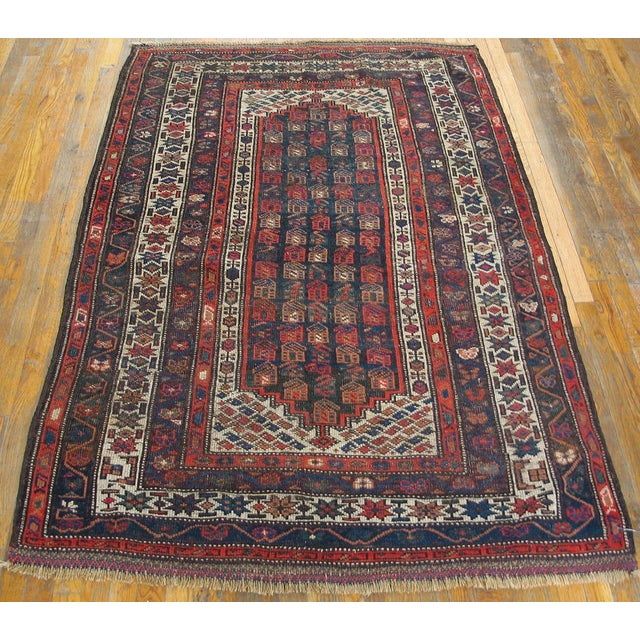 Early 20th Century W. Persian Kurdish Carpet ( 4'6" x 6'9" - 137 x 206 ) Antique Kurdish Persian Blue 1900s Rug, Circa...