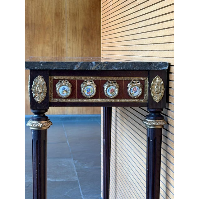 Antique French Louis XVI Revival Console Table with Porcelain Medallions with Marble Top, 1890s For Sale - Image 10 of 15