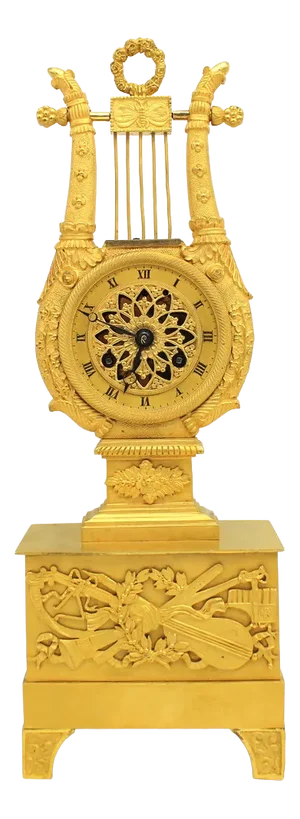 19th Century Empire Gilt Bronze Lira Pendulum Clock