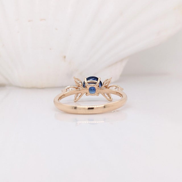 Blue Ceylon Sapphire Ring With Natural Diamond Accents in Solid 14k Yellow Gold, 5mm, Size 6.75 For Sale - Image 8 of 8