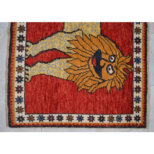 Quirky Lion Oushak Rug 3x5, Whimsical Folk Art Wool Rug, Terracotta Red Turkish Area Rug, Small Hand Knotted Leopard Rug for Entryway 3'5" X 5'1" For Sale - Image 12 of 16