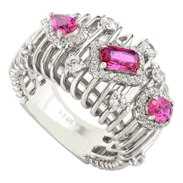 Red Zirconia Bold Band Ring Made in 925 Sterling Silver for Women - Size 6 For Sale