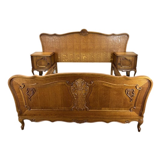 Vintage French Louis Double Bed Frame with Bedside Tables For Sale
