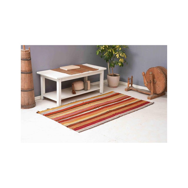 Small Vintage Striped Kilim Rug - 3`3" X 5`11" For Sale - Image 4 of 6