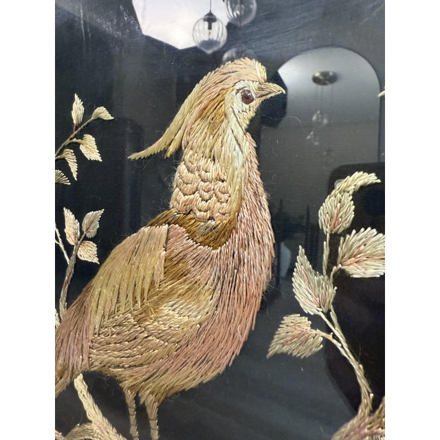 Large Regency Pheasant Embroidered Fire Guard Screen For Sale - Image 5 of 7