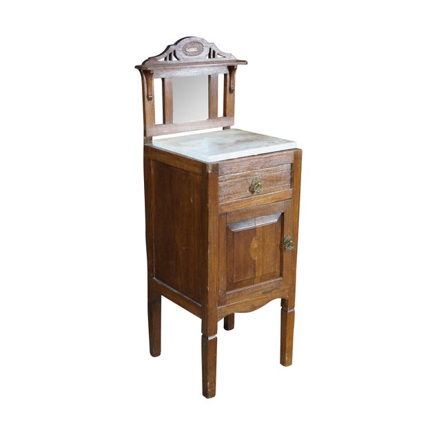 Victorian Antique Edwardian Walnut Neoclassical Inlaid Washstand Cabinet With Marble Top & Mirror For Sale - Image 3 of 18