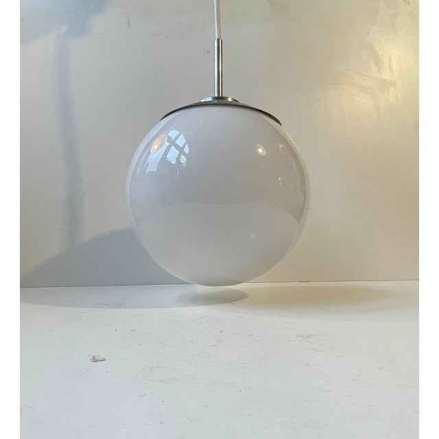 White Bauhaus White Opaline Glass Pendant Lamp from Lyfa, 1930s For Sale - Image 8 of 8