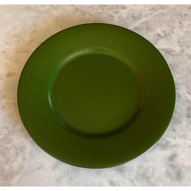 French Set of 5 Gien France Green Charger Plates For Sale - Image 3 of 10