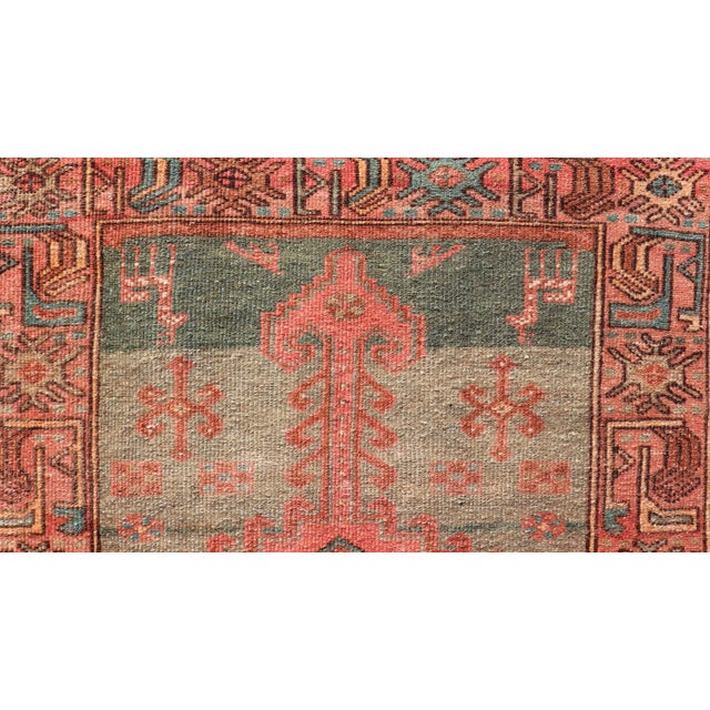 Textile Antique Persian Hamadan Rug With Colorful Geometric Medallion's With Light Green For Sale - Image 7 of 11