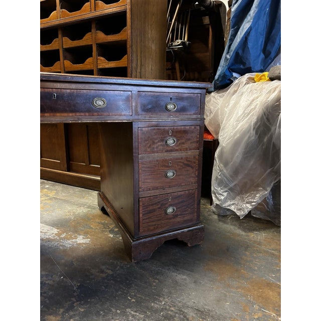 Edwardian Inlaid Mahogany Pedestal Desk with Brown Top For Sale - Image 14 of 18