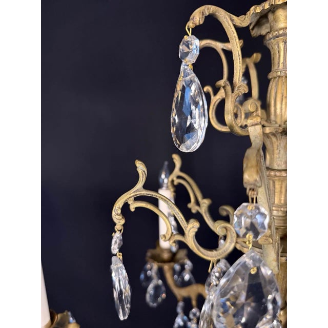 Antique French Brass & Crystal Chandelier For Sale In Chicago - Image 6 of 10