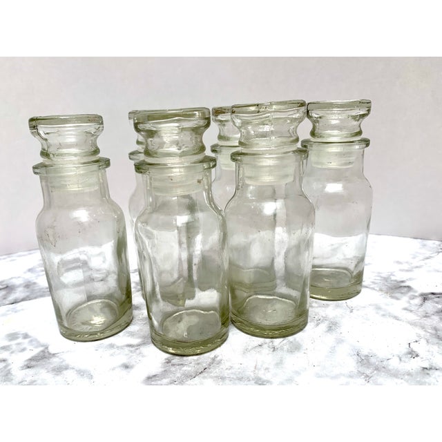 1970s Clear Glass Apothecary Storage Bottles, Set of Six For Sale - Image 5 of 7