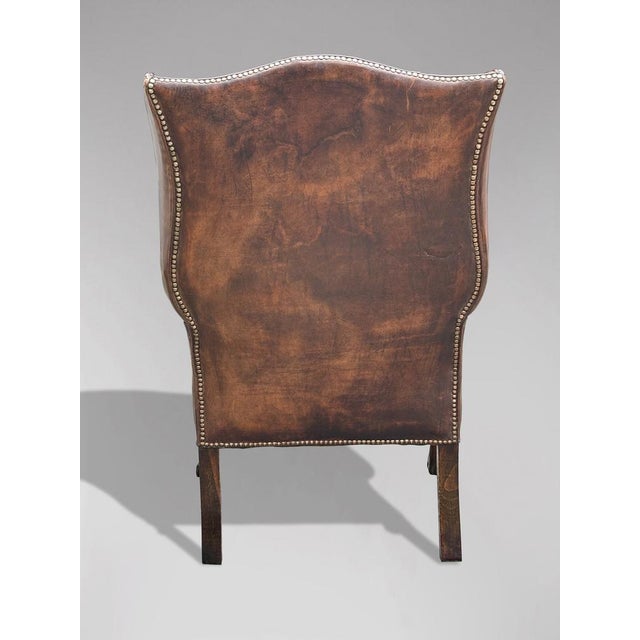 Brown Leather Button Wing Armchair, 1860s For Sale - Image 4 of 11