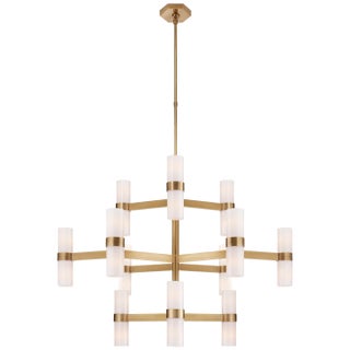 AERIN for Visual Comfort Signature Margita Medium Chandelier in Hand-Rubbed Antique Brass with White Glass For Sale