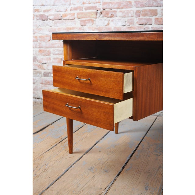 Mid-Century Czech Writing Desk in Mahogany Veneer, 1950s For Sale - Image 4 of 15