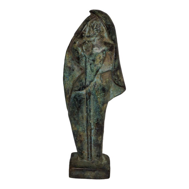 Vintage MCM Brutalist Verdigris Bronze Sculpture Hooded Cloaked Figure Monk 9" For Sale