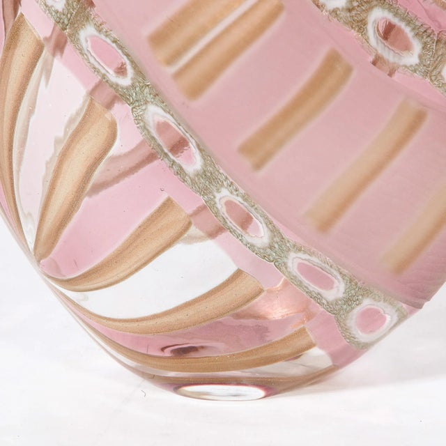 1970s Mid-Century Hand-Blown Amethyst Murano Glass Vase W/ 24k Rose Gold Striations For Sale - Image 5 of 12