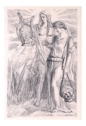 Lovers - Original Charcoal Drawing by A. Leroux - 1927 1927