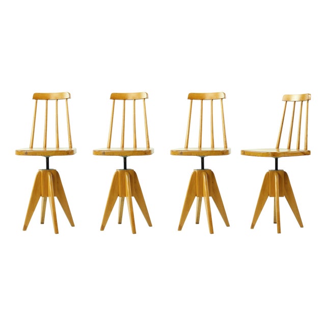 Vintage Swivel Piano Stools, Czechoslovakia, 1960s, Set of 4 For Sale