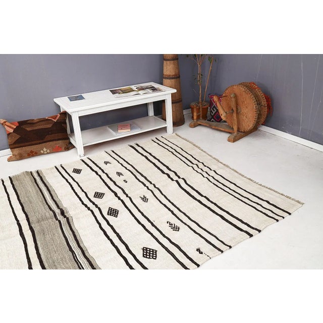 Mid 20th Century Striped Vintage Hemp Kilim Rug For Sale In Los Angeles - Image 6 of 7