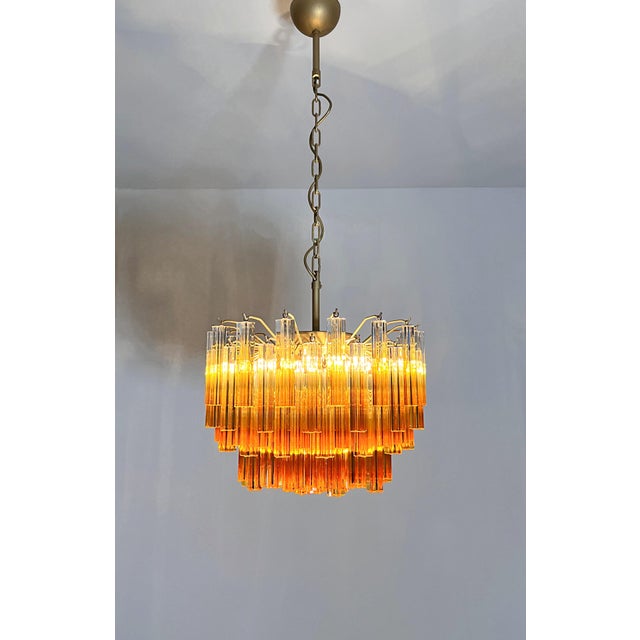 Vintage Chandelier with Quadriedri Amber Shade & Gold Metal Frame, 1990 For Sale - Image 12 of 18