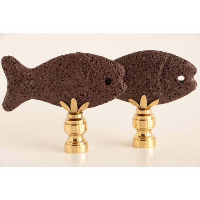 Nautical Pumice Fish Lamp Finials in Brown - a Pair For Sale - Image 3 of 5