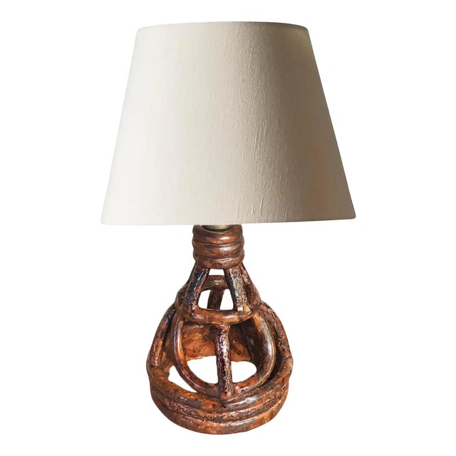 French Sculptural Terracotta Earthenware Table Lamp, 1960s For Sale