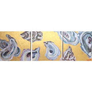 Contemporary Oysters Paintings on Canvas "Gold Coast I, Ii, Iii" by Leigh-Anne O'Brien (Lagob) - Set of 3