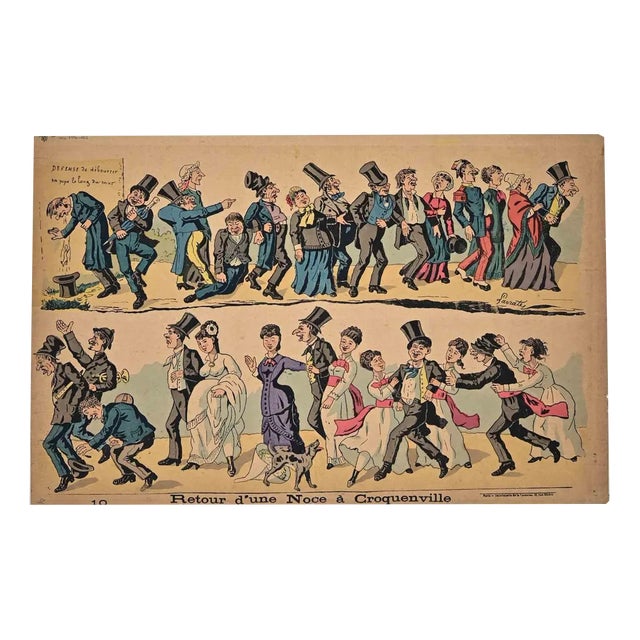 Retour d'une Noce à Croquenville, Original Lithograph, 1880 For Sale