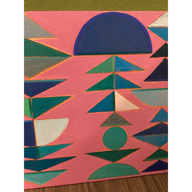 Pink Abstract Contemporary Geometric Hard Edge, Modern MCM Wall Art, Original 8x8 For Sale - Image 8 of 9