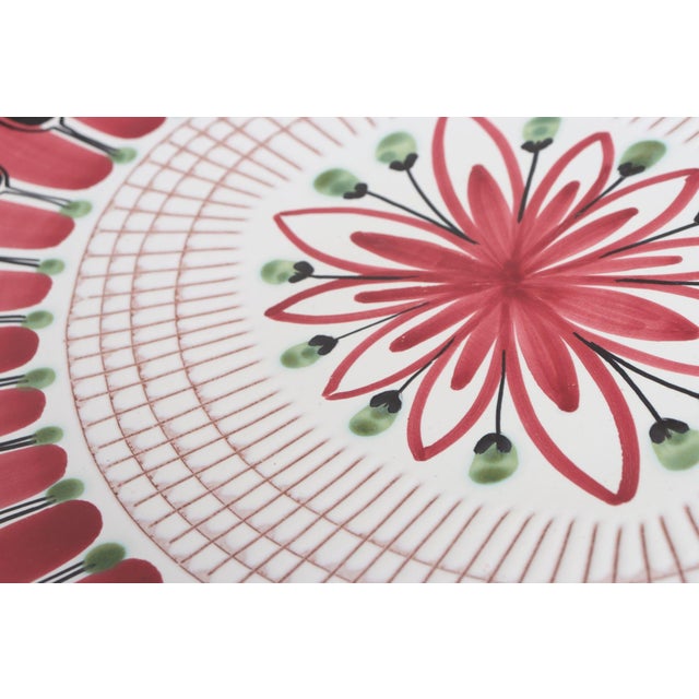 1960s Scandinavian Geometric and Floral Hand-Painted Fajance Platter by Elle Norway For Sale - Image 5 of 16
