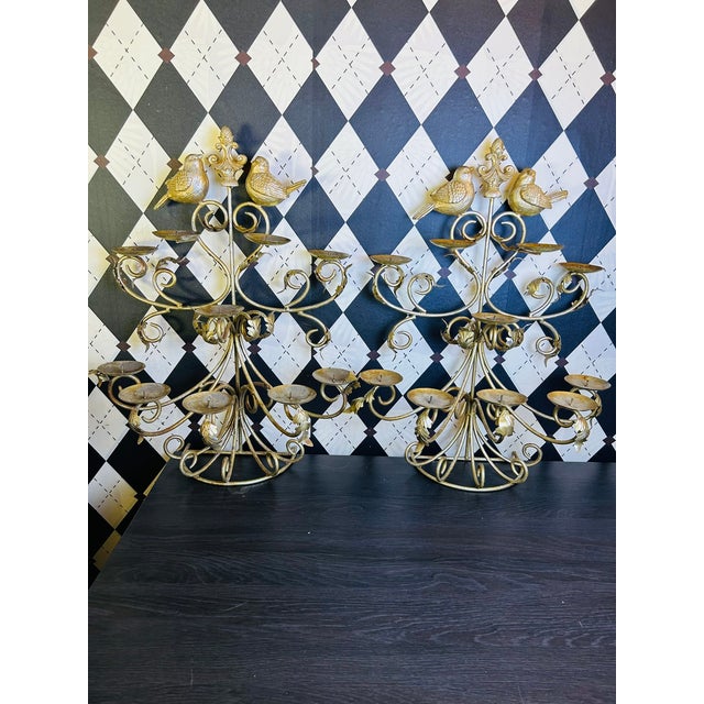 Gold 1980s Grand Hollywood Regency Gilt Bird Candelabras With Scrolling Branches, Pair For Sale - Image 8 of 11