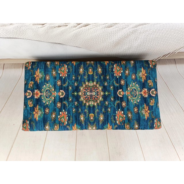 Oriental Rug Print Fabric Upholstered Chest Storage Bench For Sale - Image 4 of 8