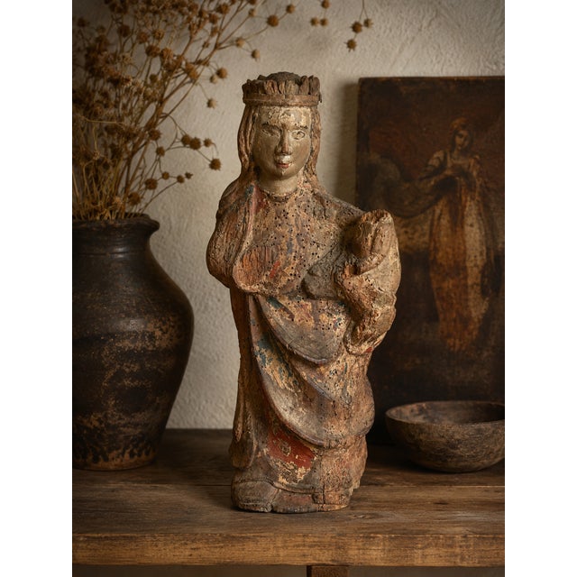 15th Century Catalan Gothic Virgin and Child Sculpture in Polychromed Wood, 1800s For Sale - Image 12 of 12