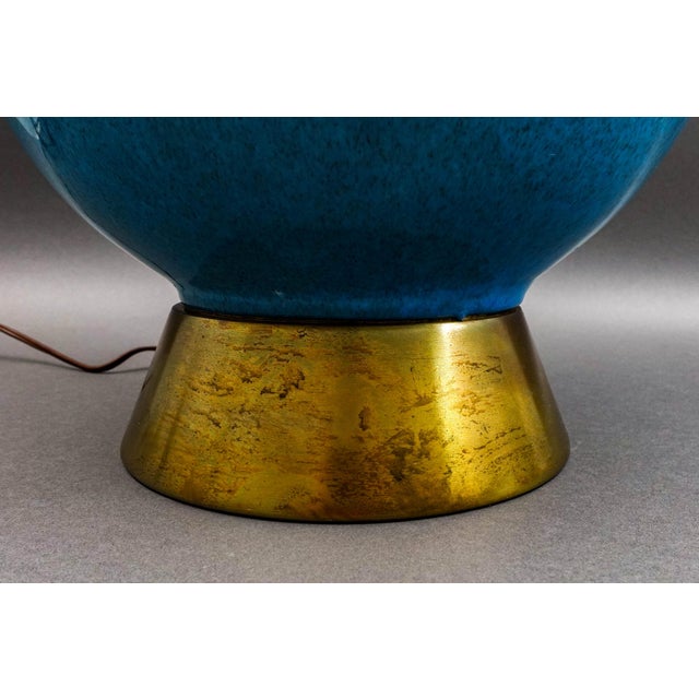 Ceramic 1960s Mid Century Modern Large Blue Turquoise Glazed Ceramic Pottery Table Lamp For Sale - Image 7 of 10