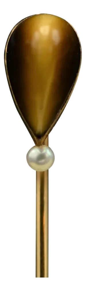 Tigers Eye and Seed Pearl Victorian Stick Pin