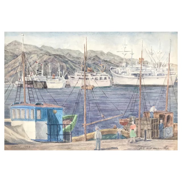 Pierre Desaules, Liner, Santa Cruz De Tenerife, 1953, Gouche on Paper For Sale