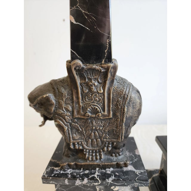 Pair of Antique Grand Tour Portero Marble Obelisks With Bernini Style Bronze Elephants For Sale - Image 13 of 15
