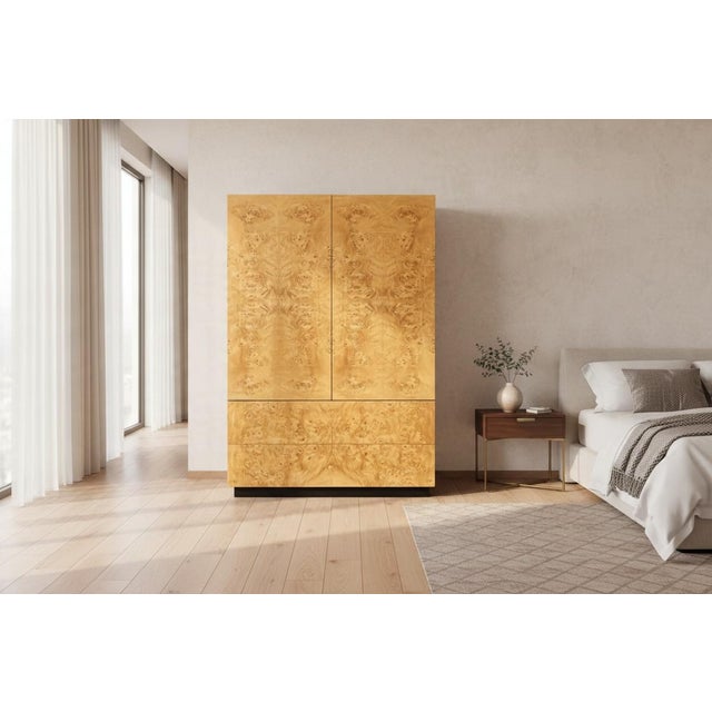 Contemporary 1970s Double Door Burl Wood Armoire Wardrobe in a Manner of Milo Baughman For Sale - Image 3 of 13