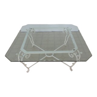 Vintage Hand Made Wrought Iron Glass Top Cocktail Table For Sale
