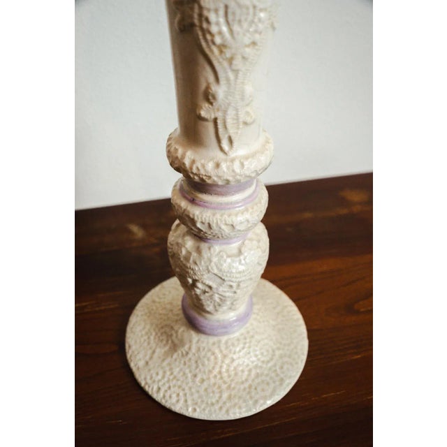 Shabby Chic Vintage China Ivory & Lavender Tall Vase For Sale - Image 3 of 7