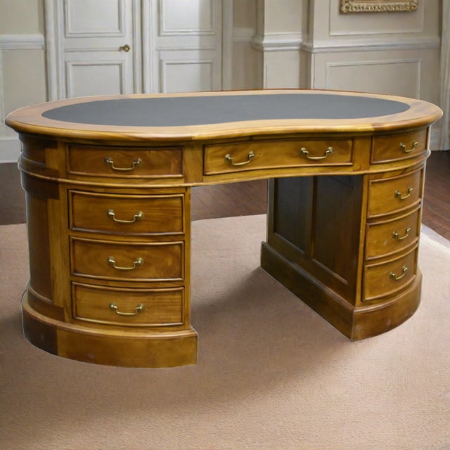 Legacy Mahogany Wood Leather Top Kidney Desk - Light Brown Walnut For Sale - Image 10 of 10