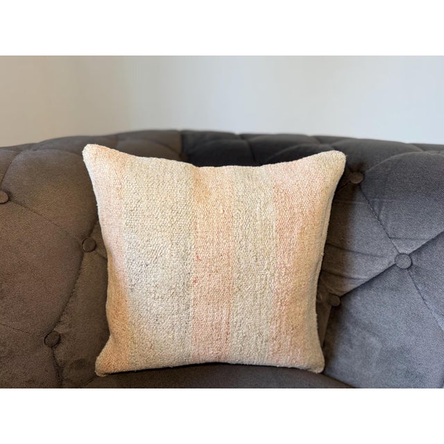Ivory Vintage Turkish Hemp Pillow, Natural Blush Pink Ivory Cushion, Handwoven Anatolian Pillow With Insert, 16x16 In For Sale - Image 8 of 8