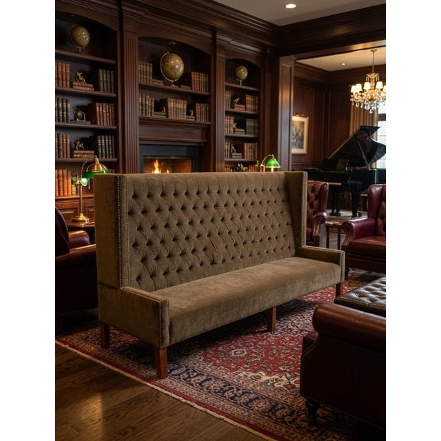 19th Century Ex-Bellagio Las Vegas 9ft Tufted Velvet High-Back Sofa Settee | Dramatic Luxury Statement Piece For Sale - Image 4 of 9