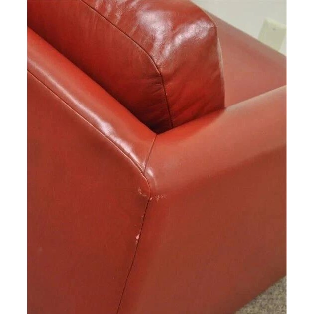Animal Skin Vintage Mid Century Modern Red Leather Cube Club Lounge Chair on Rolling Casters For Sale - Image 7 of 10