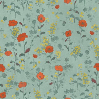 Sample - Poppies Wallpaper by Paule Marrot in Green For Sale