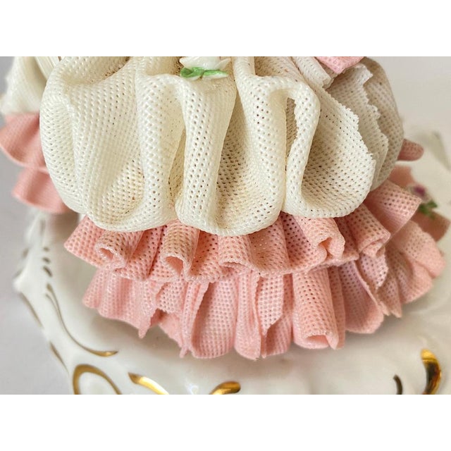 Lace Porcelain Couple Playing Chess in Blue and Pink, Dresden, German, 1920s For Sale - Image 6 of 14